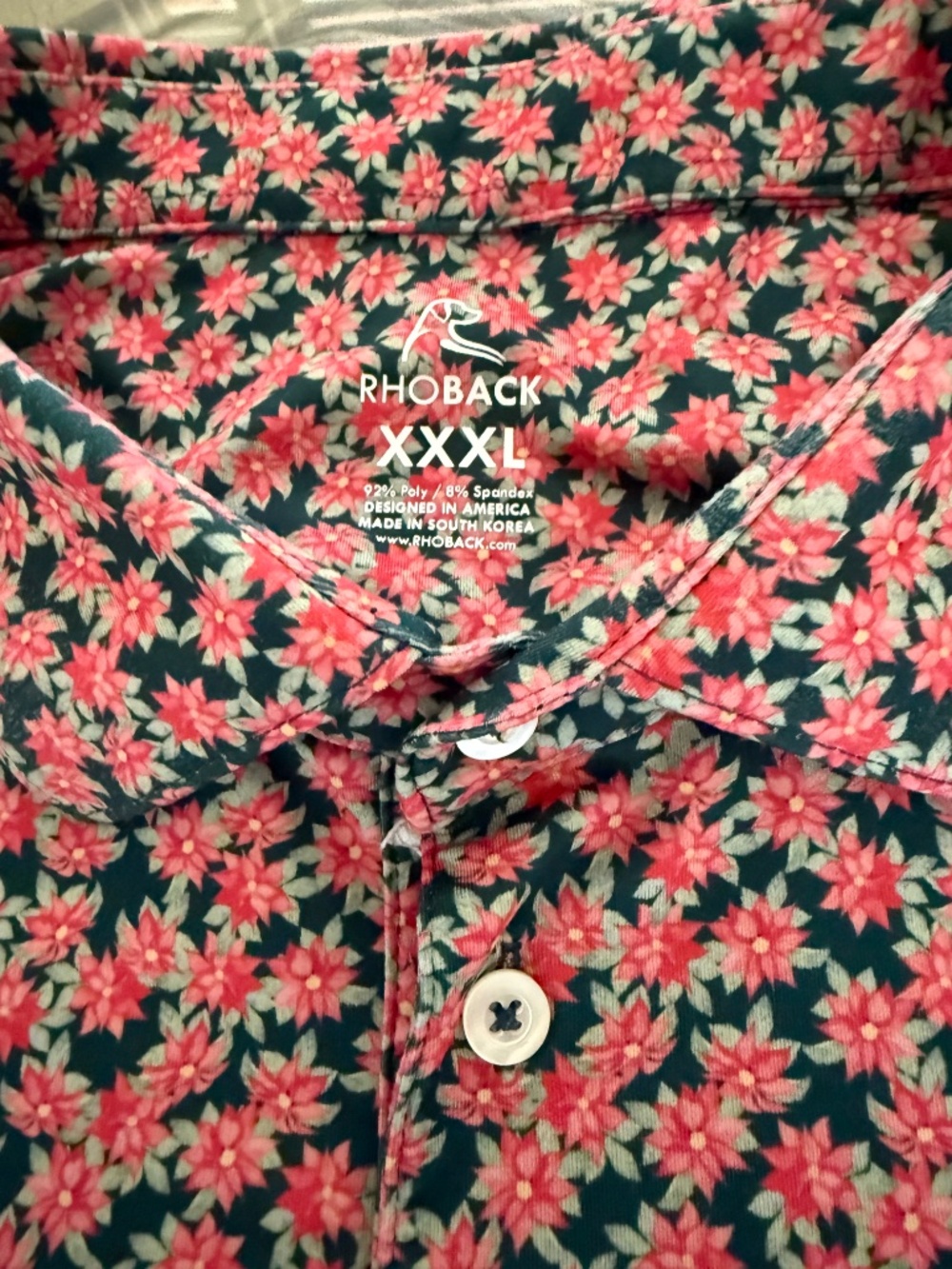 Rhoback Polo Shirt Mens XXXL Red/Green Barstool Sports Stretch Polo Floral Golf - Picture 5 of 9